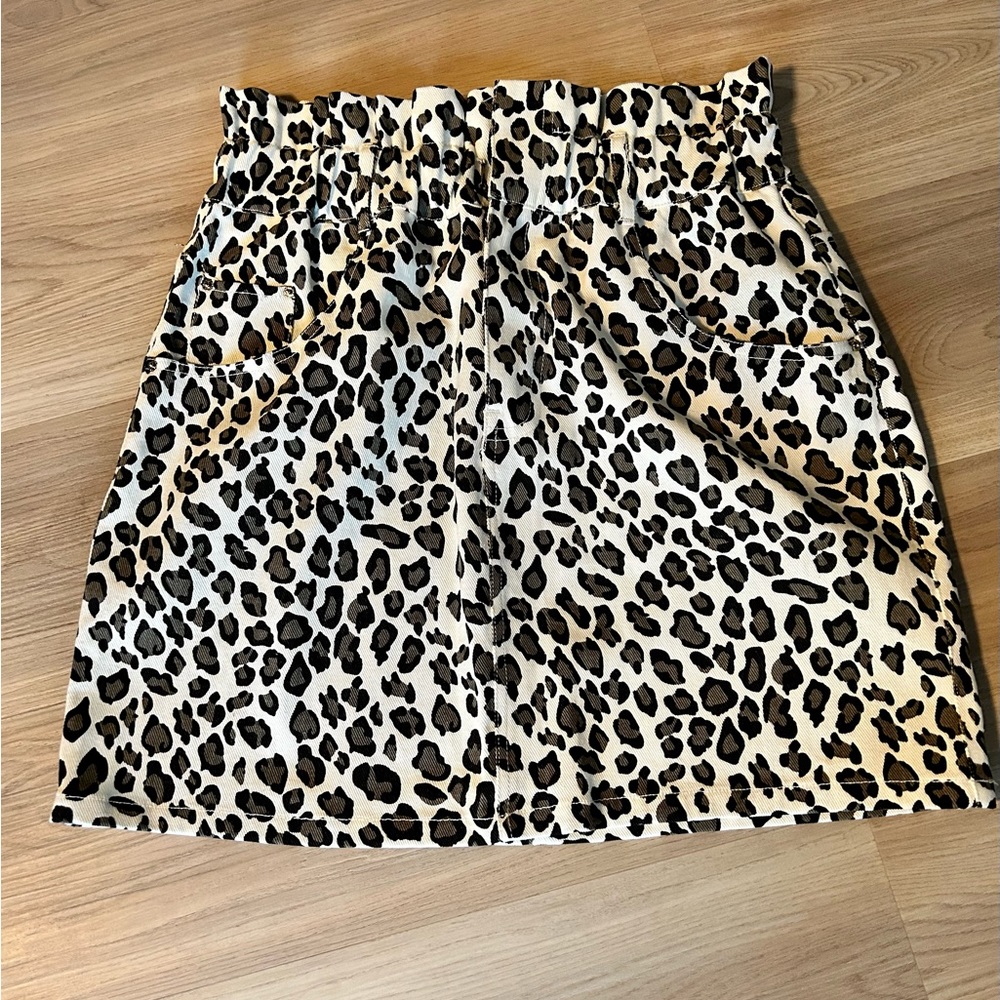 KLD Leopard Denim Cotton Skirt M Classic Paper Bag Waist Classic Career Summer